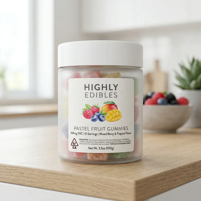 Custom cannabis edible packaging with a window and safe labeling