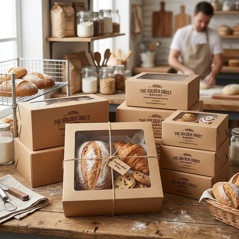 Custom printed bakery gift boxes in kraft and white