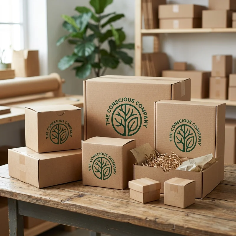 Custom eco-friendly kraft boxes printed with a brand logo