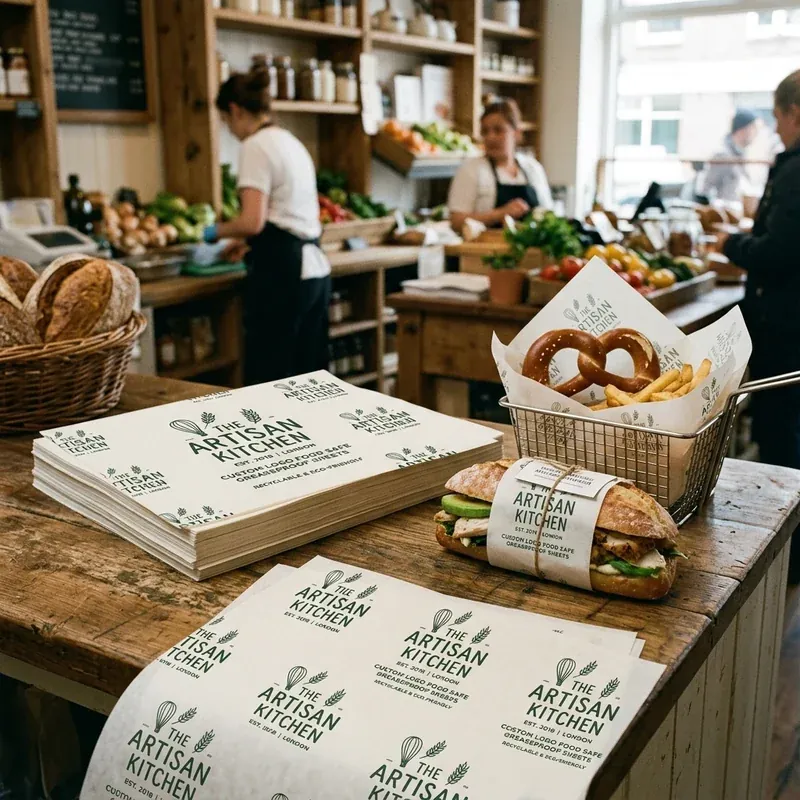 Stacks of custom printed food-safe baking sheets