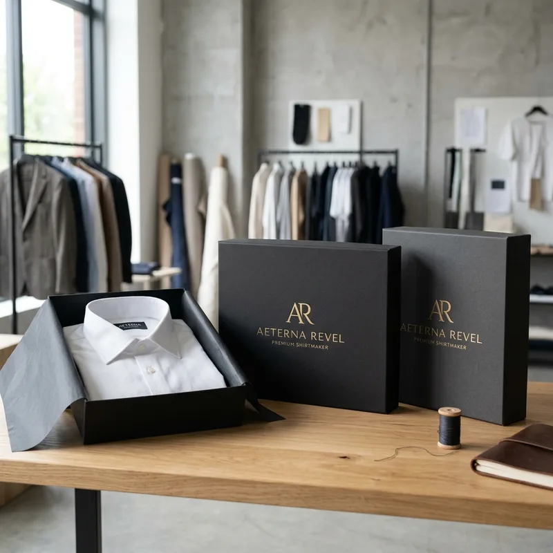 Range of custom shirt boxes in folding, rigid, and kraft styles
