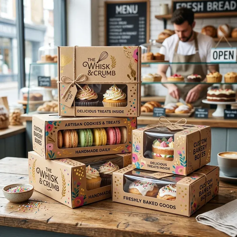Window bakery box showing the treat inside