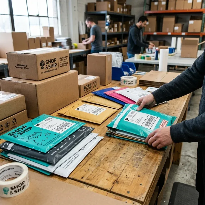 E-commerce mailer packaging styled for an unboxing photo