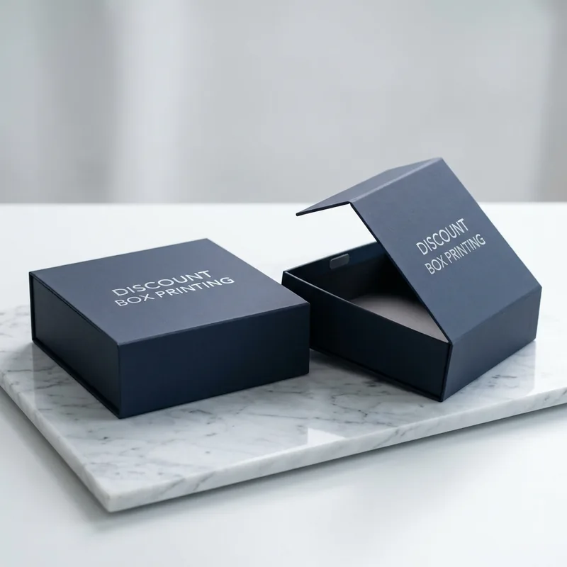 Magnetic closure rigid box opening like a book