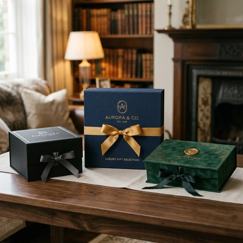 Premium gift presentation box with calm, clean design